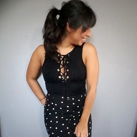 DELIGHTED BLACK LACE UP BODYSUIT - Picture 3 of 6